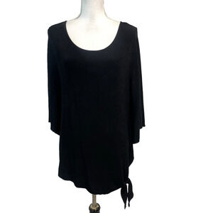 Travelers by Chico's Blouse Poncho Top size 4 6/0 Black Slinky Stretch Side Tie